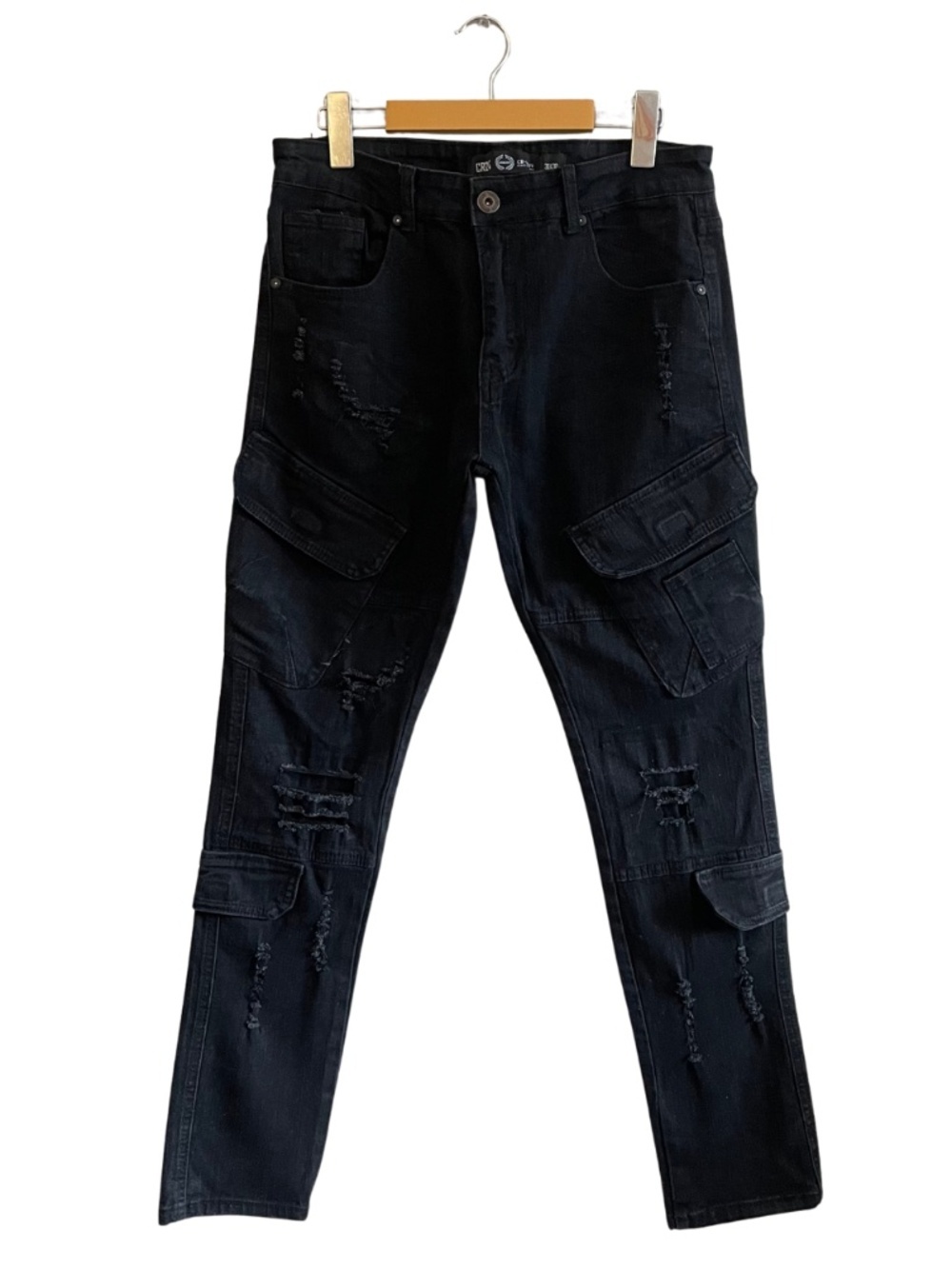 CR-24 Black Slim Fit Cargo Pocket Distressed Stretch Denim Pants – 30x30 EUC